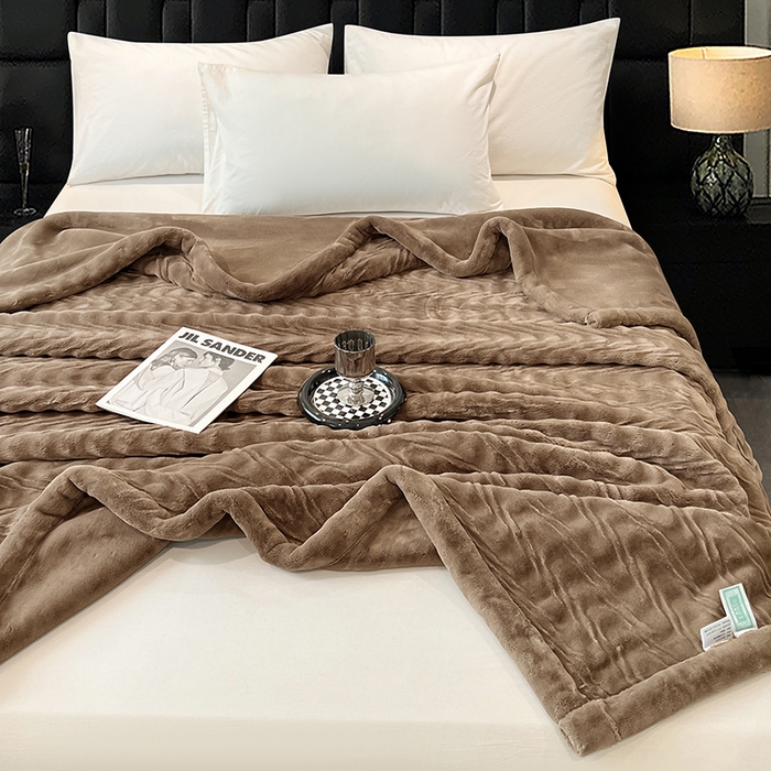 91家纺网 家纺一手货源 找家纺 凯轩毛毯网销专供 2025新款水波纹精品婚庆云毯毛毯 水波纹-咖啡棕