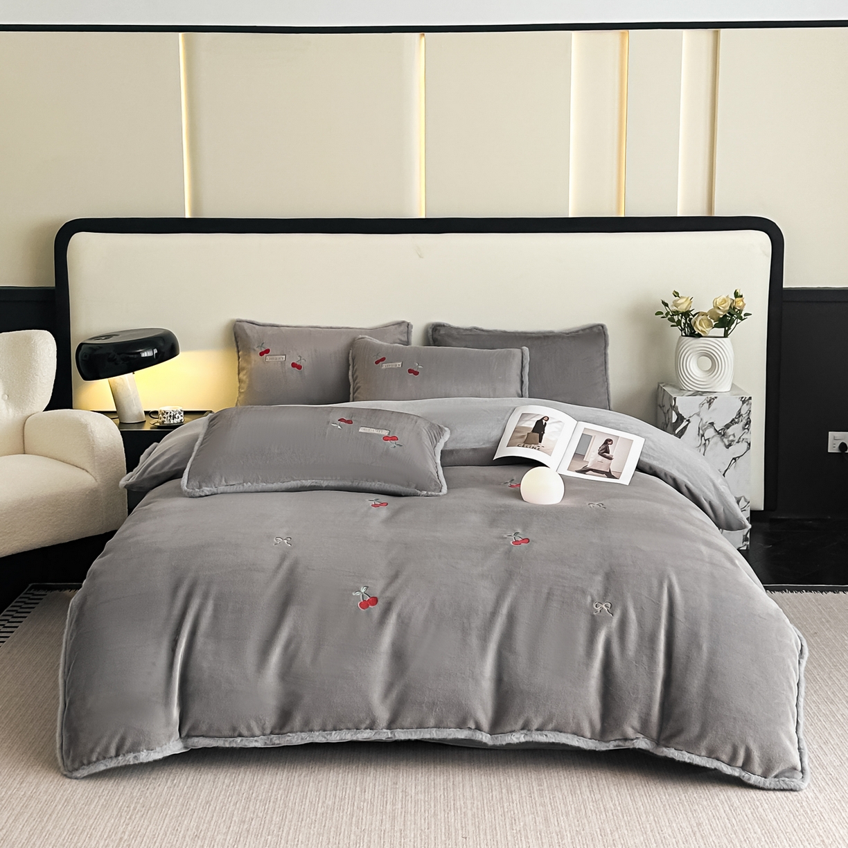 梓之赫  2025新款A类高密度雪貂绒四件套 伯爵灰