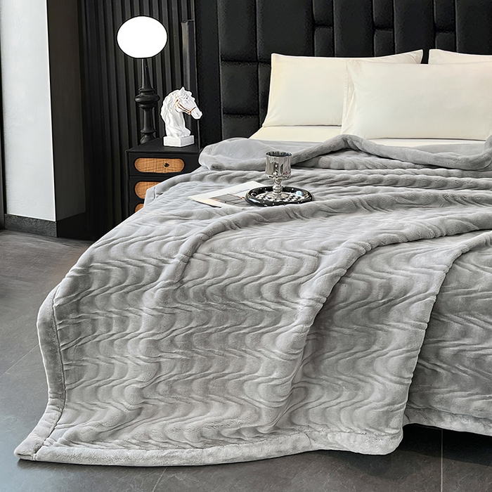 91家纺网 家纺一手货源 找家纺 凯轩毛毯网销专供 2025新款水波纹精品婚庆云毯毛毯 水波纹-银石灰