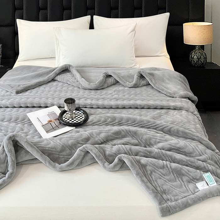 91家纺网 家纺一手货源 找家纺 凯轩毛毯网销专供 2025新款水波纹精品婚庆云毯毛毯 水波纹-银石灰