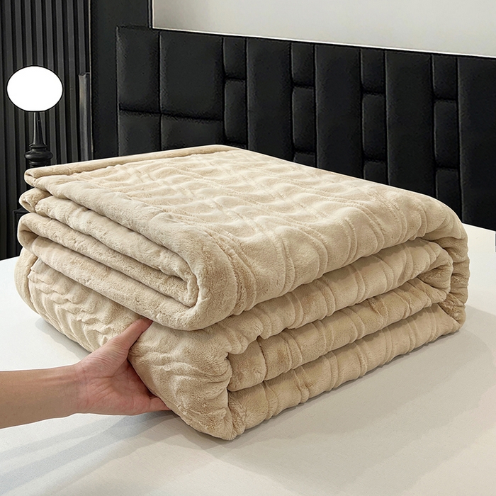 91家纺网 家纺一手货源 找家纺 凯轩毛毯网销专供 2025新款水波纹精品婚庆云毯毛毯 水波纹-燕麦色