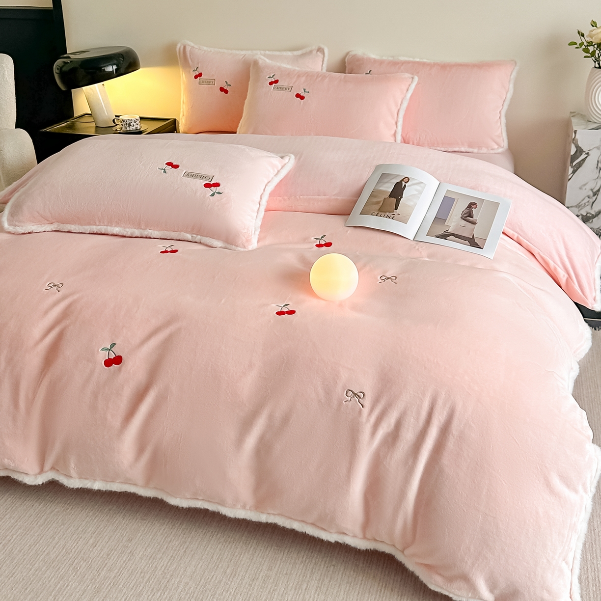 91家纺网 家纺一手货源 找家纺 梓之赫 2025新款A类高密度雪貂绒四件套 公主粉