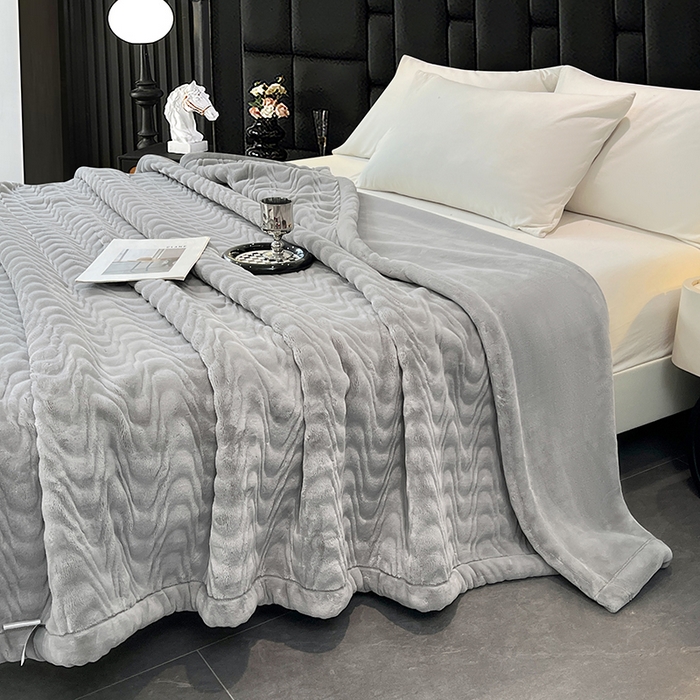 91家纺网 家纺一手货源 找家纺 凯轩毛毯网销专供 2025新款水波纹精品婚庆云毯毛毯 水波纹-银石灰
