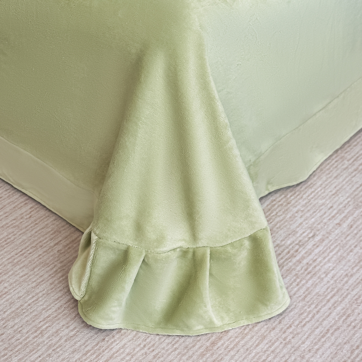 91家纺网 家纺一手货源 找家纺 梓之赫 2025新款A类高密度雪貂绒四件套 玛瑙绿