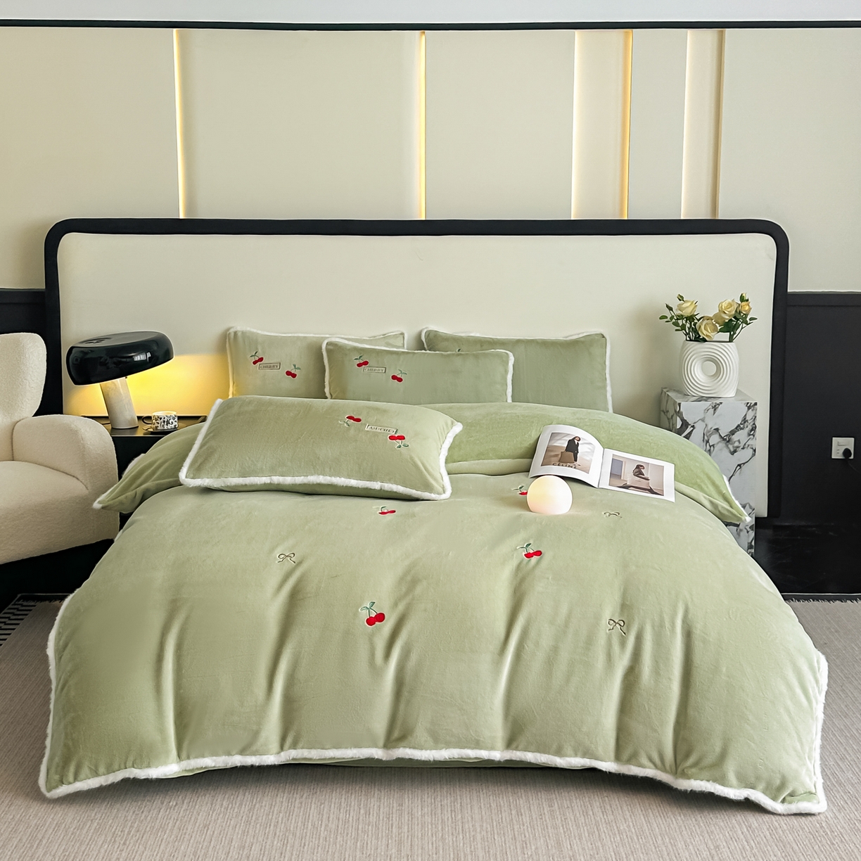 梓之赫  2025新款A类高密度雪貂绒四件套 玛瑙绿