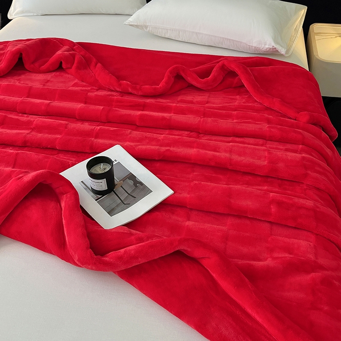 91家纺网 家纺一手货源 找家纺 凯轩毛毯网销专供 2025新款方格精品婚庆云毯毛毯 方格-朱砂红