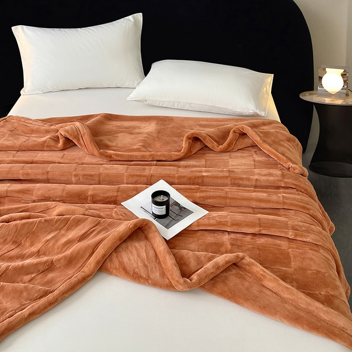 91家纺网 家纺一手货源 找家纺 凯轩毛毯网销专供 2025新款方格精品婚庆云毯毛毯 方格-落日橘