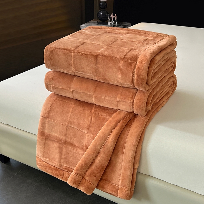 91家纺网 家纺一手货源 找家纺 凯轩毛毯网销专供 2025新款方格精品婚庆云毯毛毯 方格-落日橘