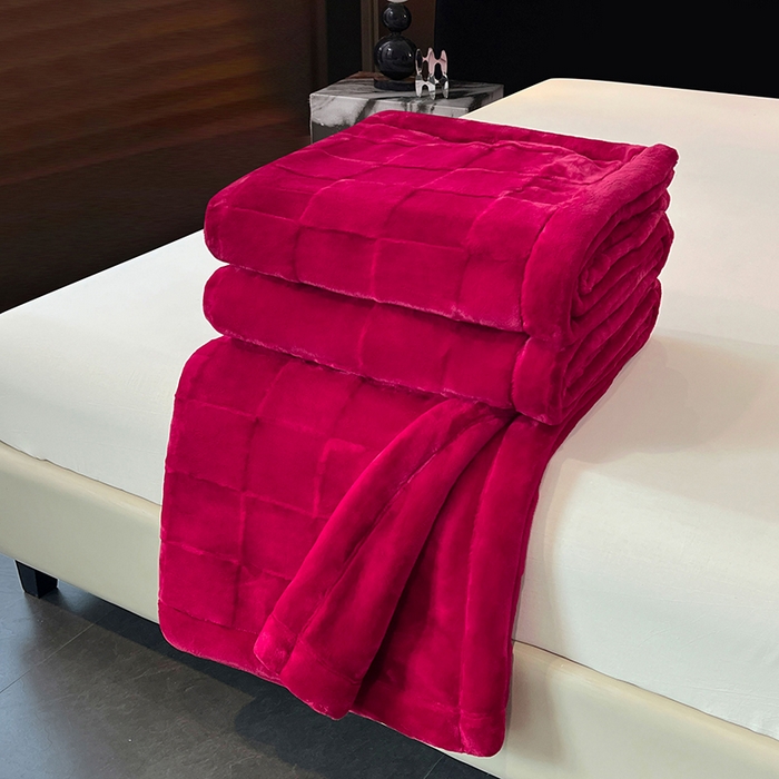 91家纺网 家纺一手货源 找家纺 凯轩毛毯网销专供 2025新款方格精品婚庆云毯毛毯 方格-玫瑰红