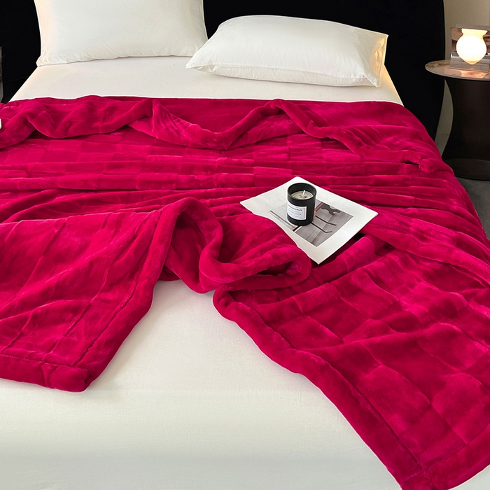 91家纺网 家纺一手货源 找家纺 凯轩毛毯网销专供 2025新款方格精品婚庆云毯毛毯 方格-玫瑰红