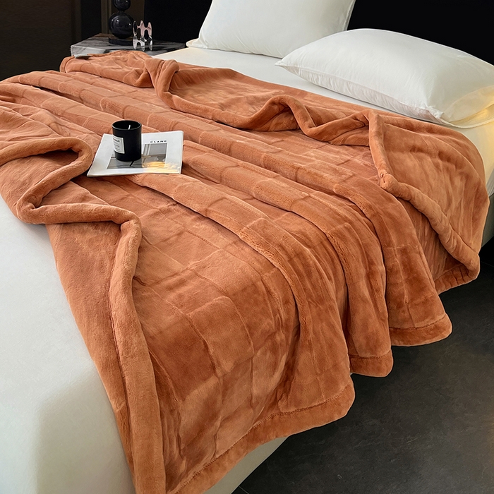 91家纺网 家纺一手货源 找家纺 凯轩毛毯网销专供 2025新款方格精品婚庆云毯毛毯 方格-落日橘