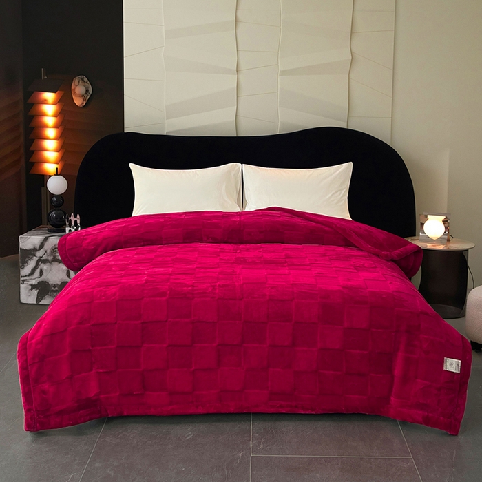 91家纺网 家纺一手货源 找家纺 （总）凯轩毛毯网销专供 2025新款方格精品婚庆云毯毛毯