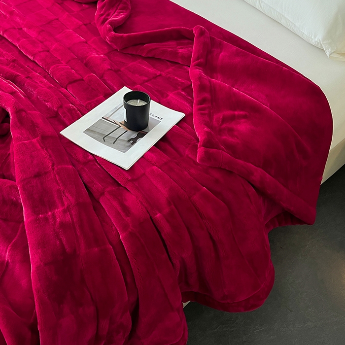 91家纺网 家纺一手货源 找家纺 凯轩毛毯网销专供 2025新款方格精品婚庆云毯毛毯 方格-玫瑰红