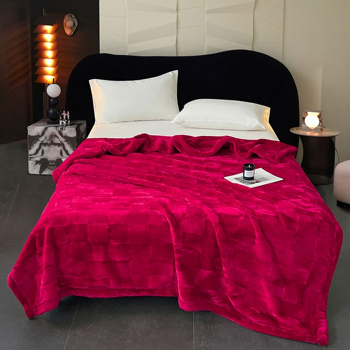 91家纺网 家纺一手货源 找家纺 凯轩毛毯网销专供 2025新款方格精品婚庆云毯毛毯 方格-玫瑰红