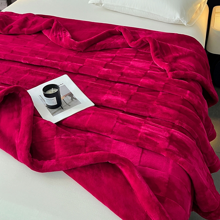 91家纺网 家纺一手货源 找家纺 凯轩毛毯网销专供 2025新款方格精品婚庆云毯毛毯 方格-玫瑰红