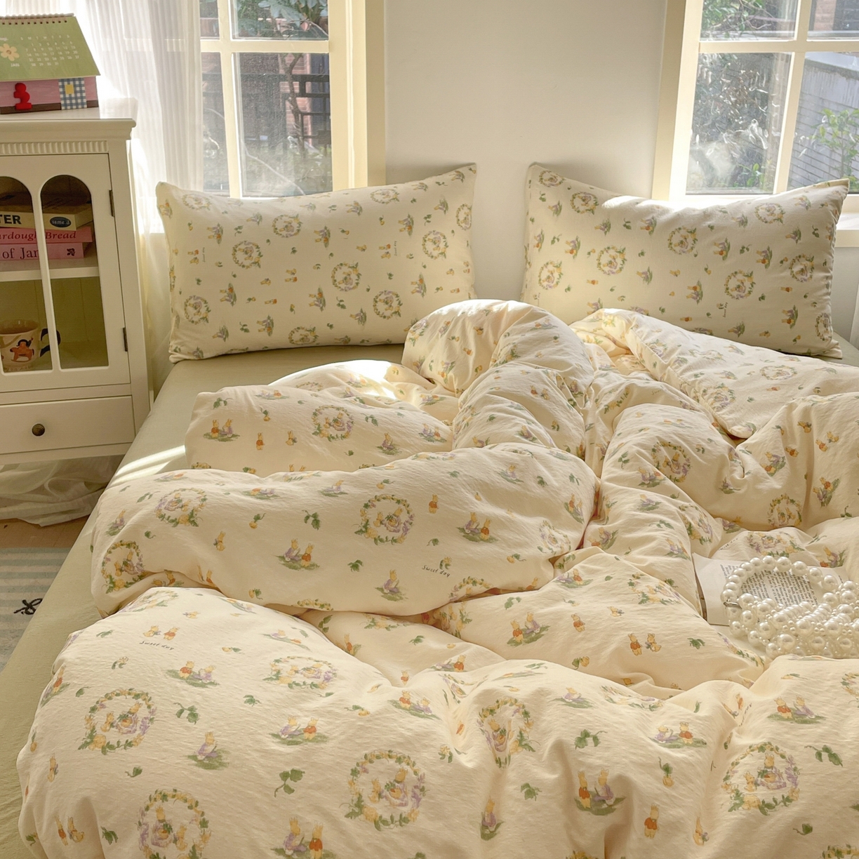 91家纺网 家纺一手货源 找家纺 铺尚美家纺 2025新款云感提花双层纱系列 兔子的欢喜