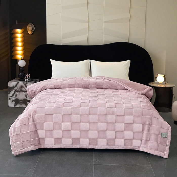 凯轩毛毯网销专供 2025新款方格精品婚庆云毯毛毯 方格-木槿紫
