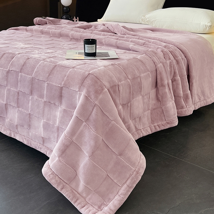 91家纺网 家纺一手货源 找家纺 凯轩毛毯网销专供 2025新款方格精品婚庆云毯毛毯 方格-木槿紫