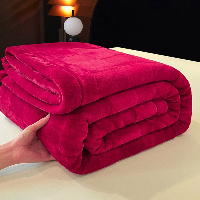 91家纺网 家纺一手货源 找家纺 凯轩毛毯网销专供 2025新款方格精品婚庆云毯毛毯 方格-玫瑰红