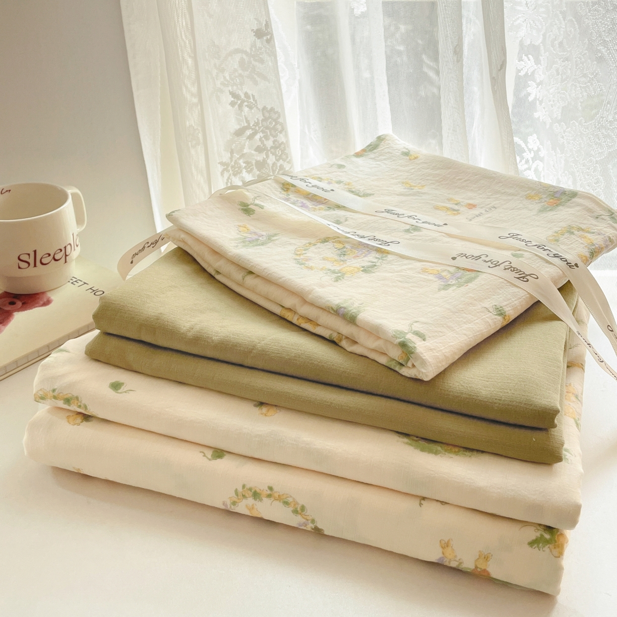 91家纺网 家纺一手货源 找家纺 铺尚美家纺 2025新款云感提花双层纱系列 兔子的欢喜