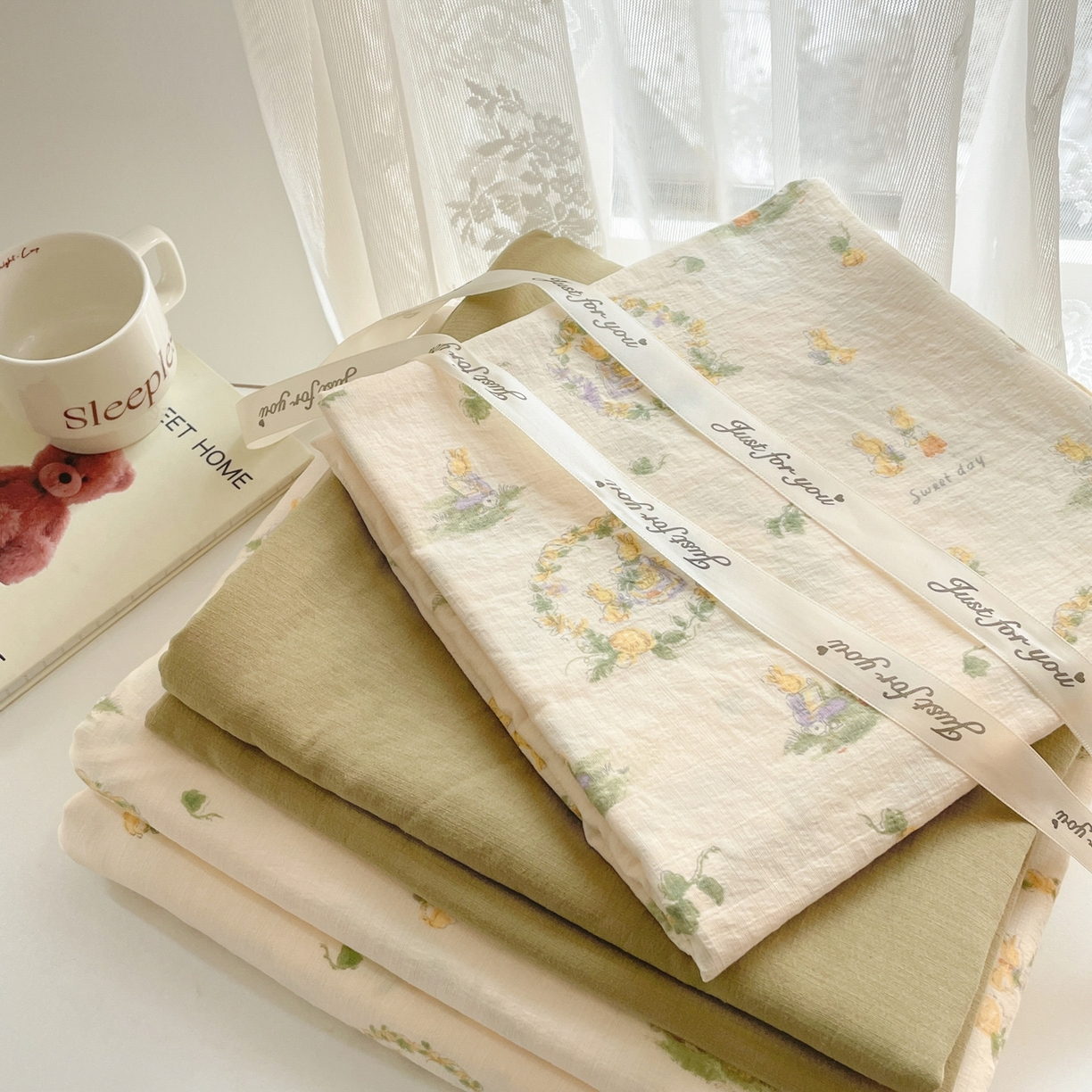 91家纺网 家纺一手货源 找家纺 铺尚美家纺 2025新款云感提花双层纱系列 兔子的欢喜