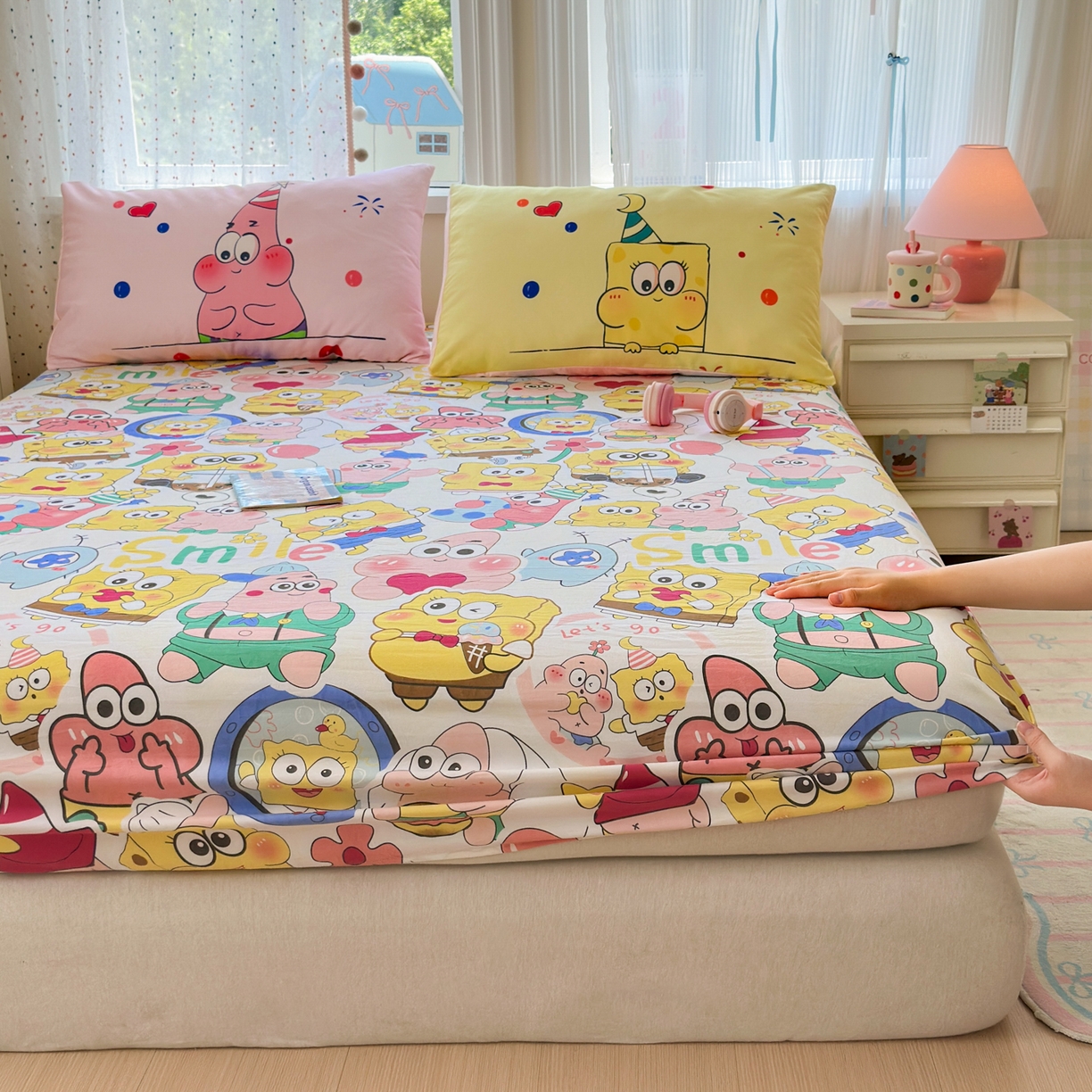 91家纺网 家纺一手货源 找家纺 （总）一霖家纺 2025新款云朵棉小清新印花床笠系列