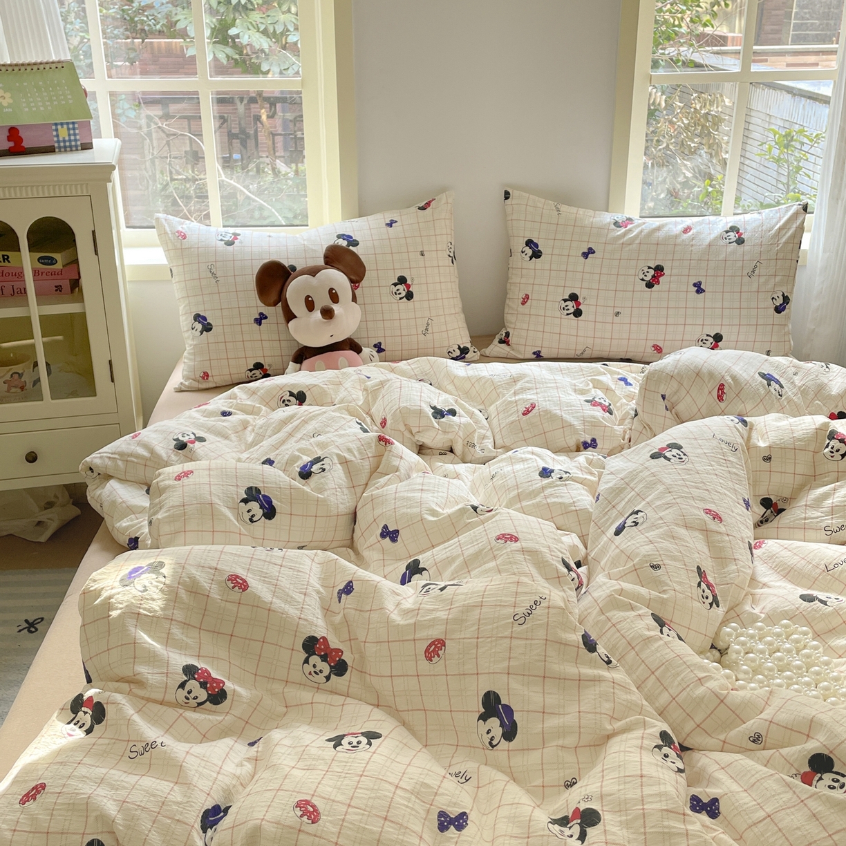 91家纺网 家纺一手货源 找家纺 铺尚美家纺 2025新款云感提花双层纱系列 微甜米奇