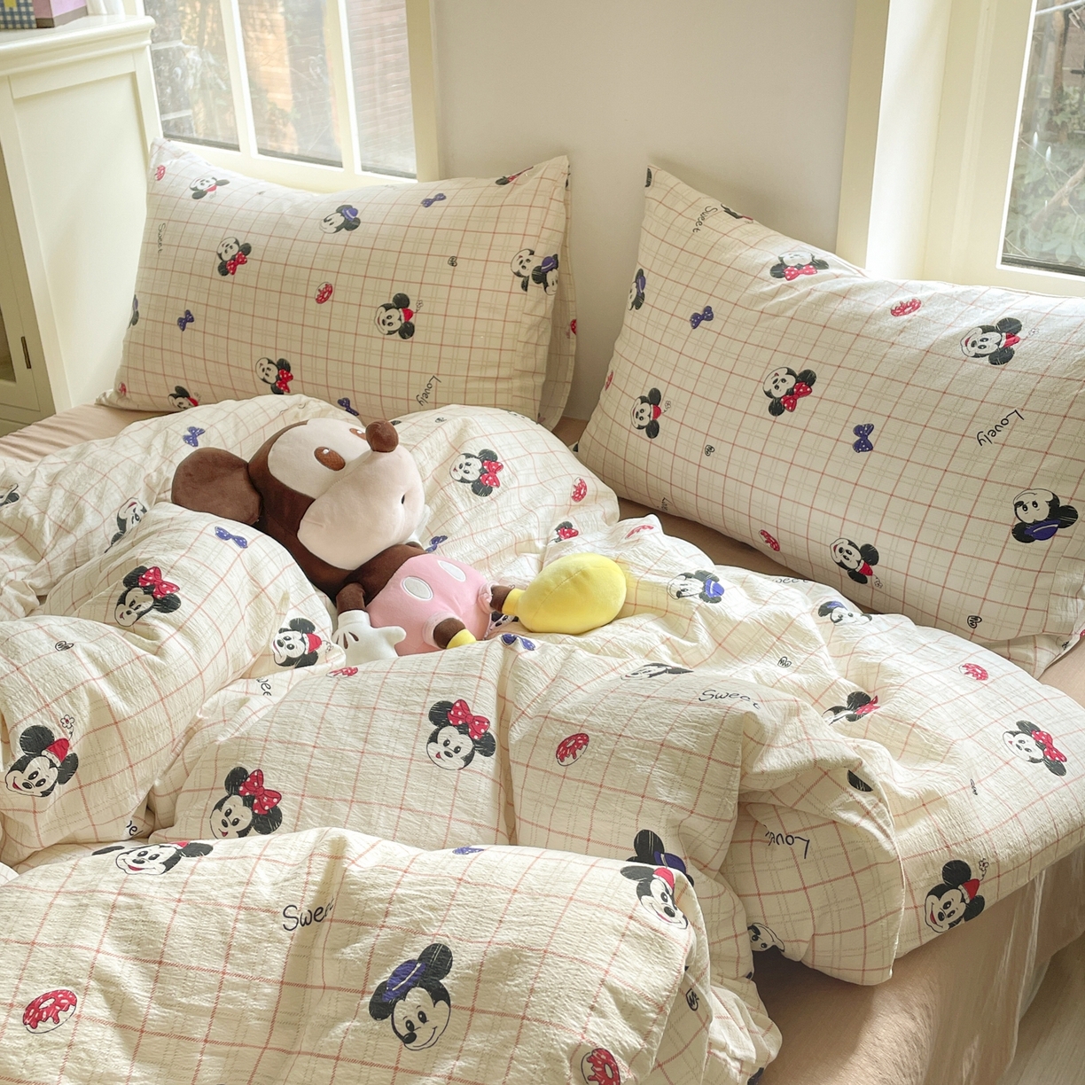 91家纺网 家纺一手货源 找家纺 铺尚美家纺 2025新款云感提花双层纱系列 微甜米奇