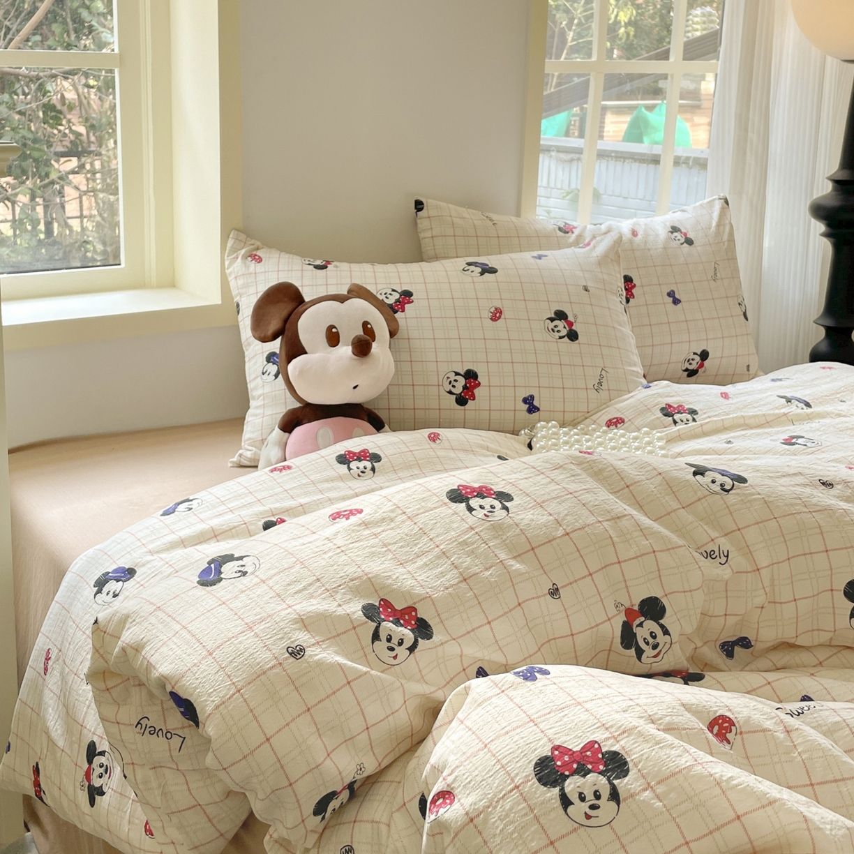 91家纺网 家纺一手货源 找家纺 铺尚美家纺 2025新款云感提花双层纱系列 微甜米奇