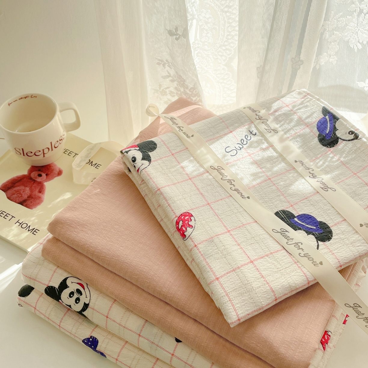 91家纺网 家纺一手货源 找家纺 铺尚美家纺 2025新款云感提花双层纱系列 微甜米奇