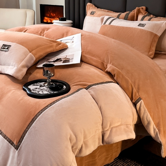 馨梦缘 2025新款全消光暖阳绒四件套 永恒-简约桔+奶卡