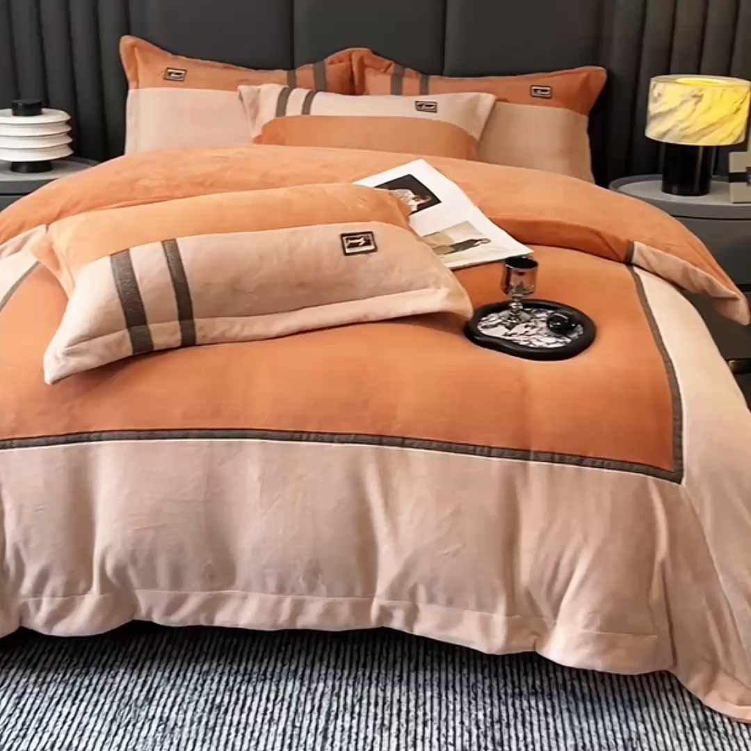 91家纺网 家纺一手货源 找家纺 馨梦缘 2025新款全消光暖阳绒四件套 永恒-简约桔+奶卡