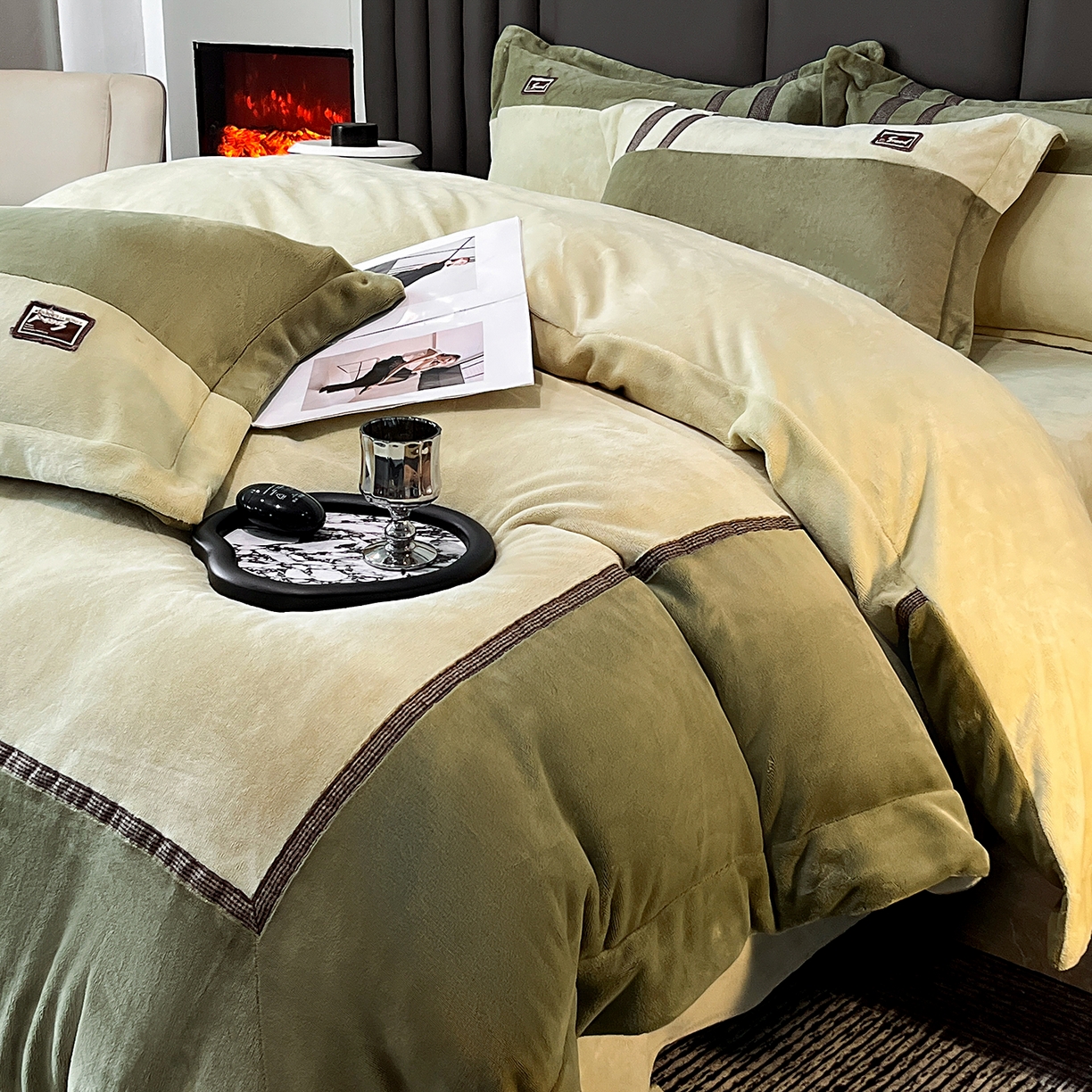 馨梦缘 2025新款全消光暖阳绒四件套 永恒-浅绿+山青