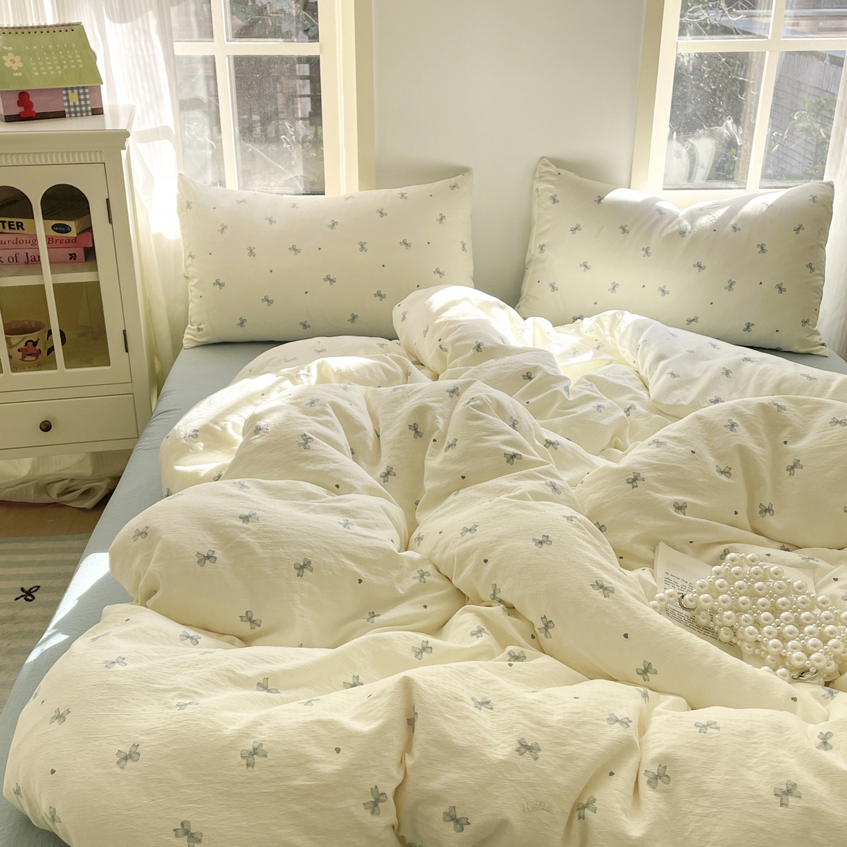 91家纺网 家纺一手货源 找家纺 铺尚美家纺 2025新款云感提花双层纱系列 相思-蓝