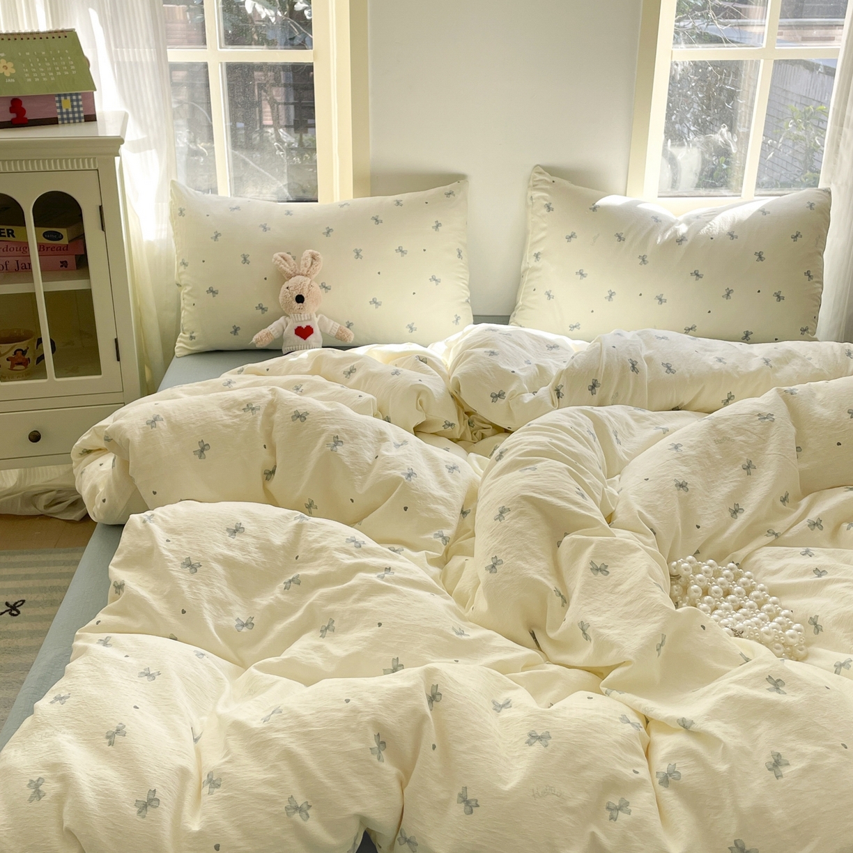 91家纺网 家纺一手货源 找家纺 铺尚美家纺 2025新款云感提花双层纱系列 相思-蓝