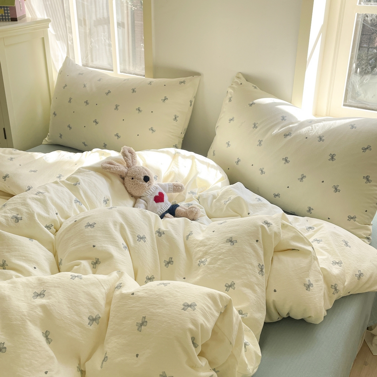 91家纺网 家纺一手货源 找家纺 铺尚美家纺 2025新款云感提花双层纱系列 相思-蓝