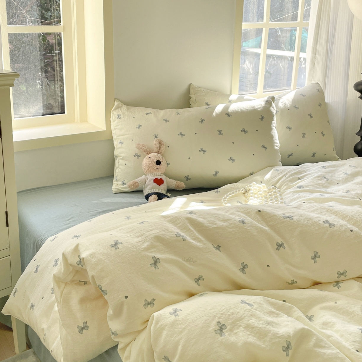 91家纺网 家纺一手货源 找家纺 铺尚美家纺 2025新款云感提花双层纱系列 相思-蓝