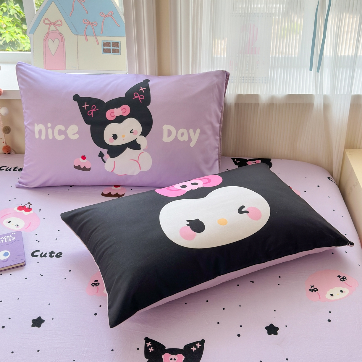 91家纺网 家纺一手货源 找家纺 一霖家纺 2025新款云朵棉小清新印花床笠系列 单床笠-黑库米米