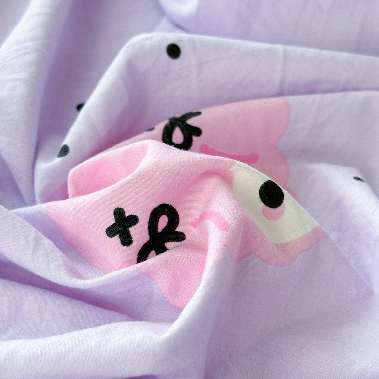 91家纺网 家纺一手货源 找家纺 一霖家纺 2025新款云朵棉小清新印花床笠系列 单床笠-黑库米米