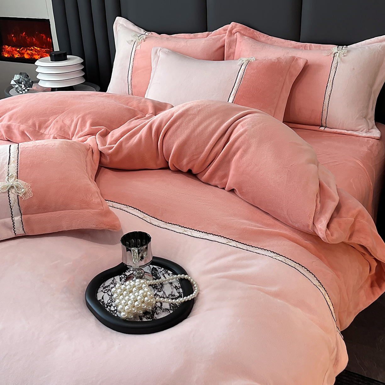 馨梦缘 2025新款全消光暖阳绒四件套 珍爱款-橙粉+靓粉