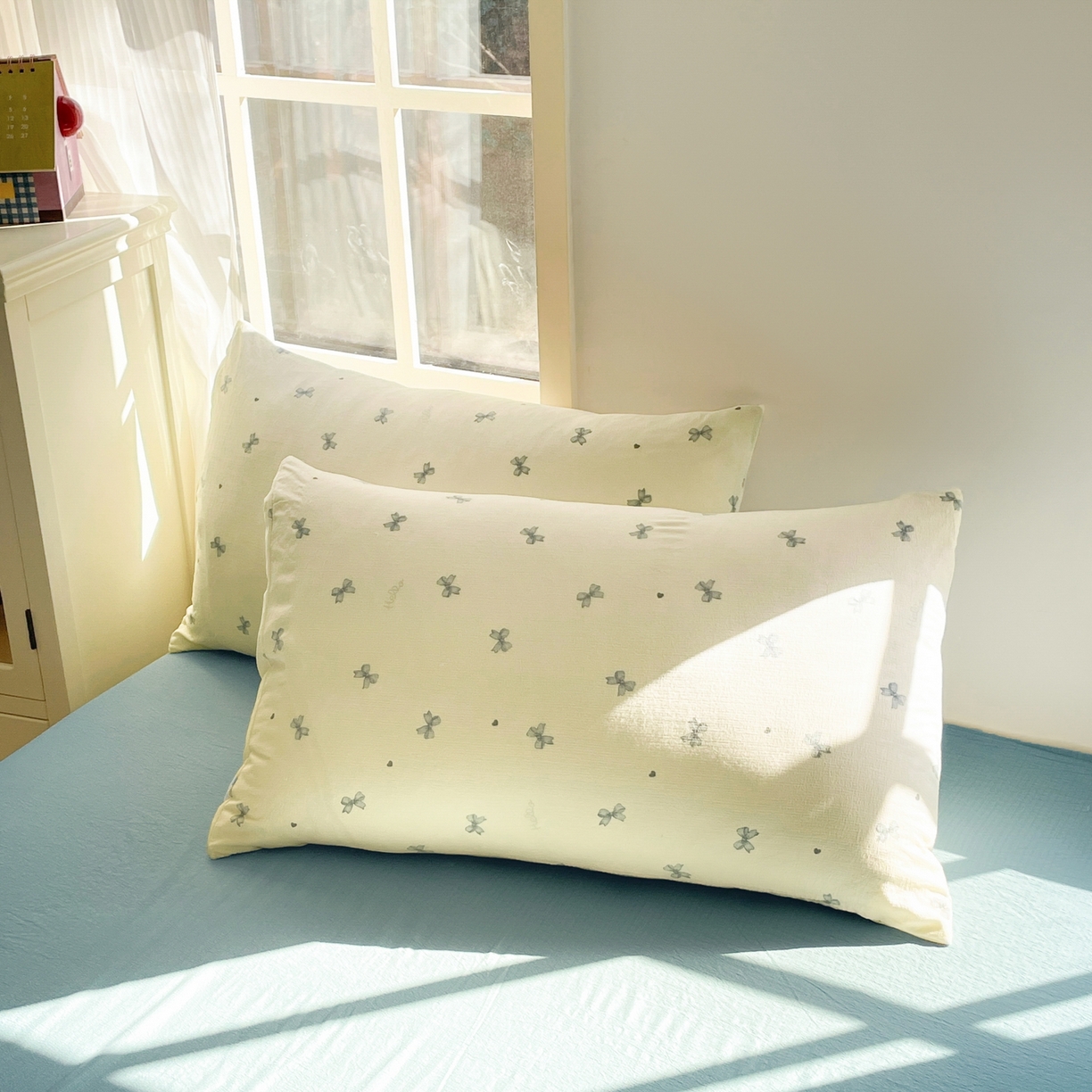 91家纺网 家纺一手货源 找家纺 铺尚美家纺 2025新款云感提花双层纱系列 相思-蓝