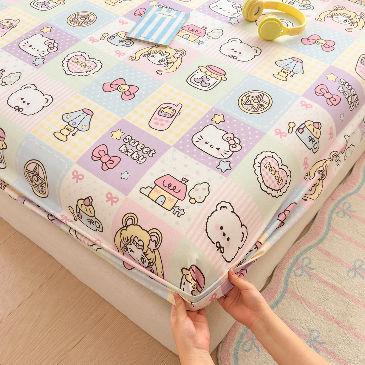 91家纺网 家纺一手货源 找家纺 一霖家纺 2025新款云朵棉小清新印花床笠系列 单床笠-美少女战士