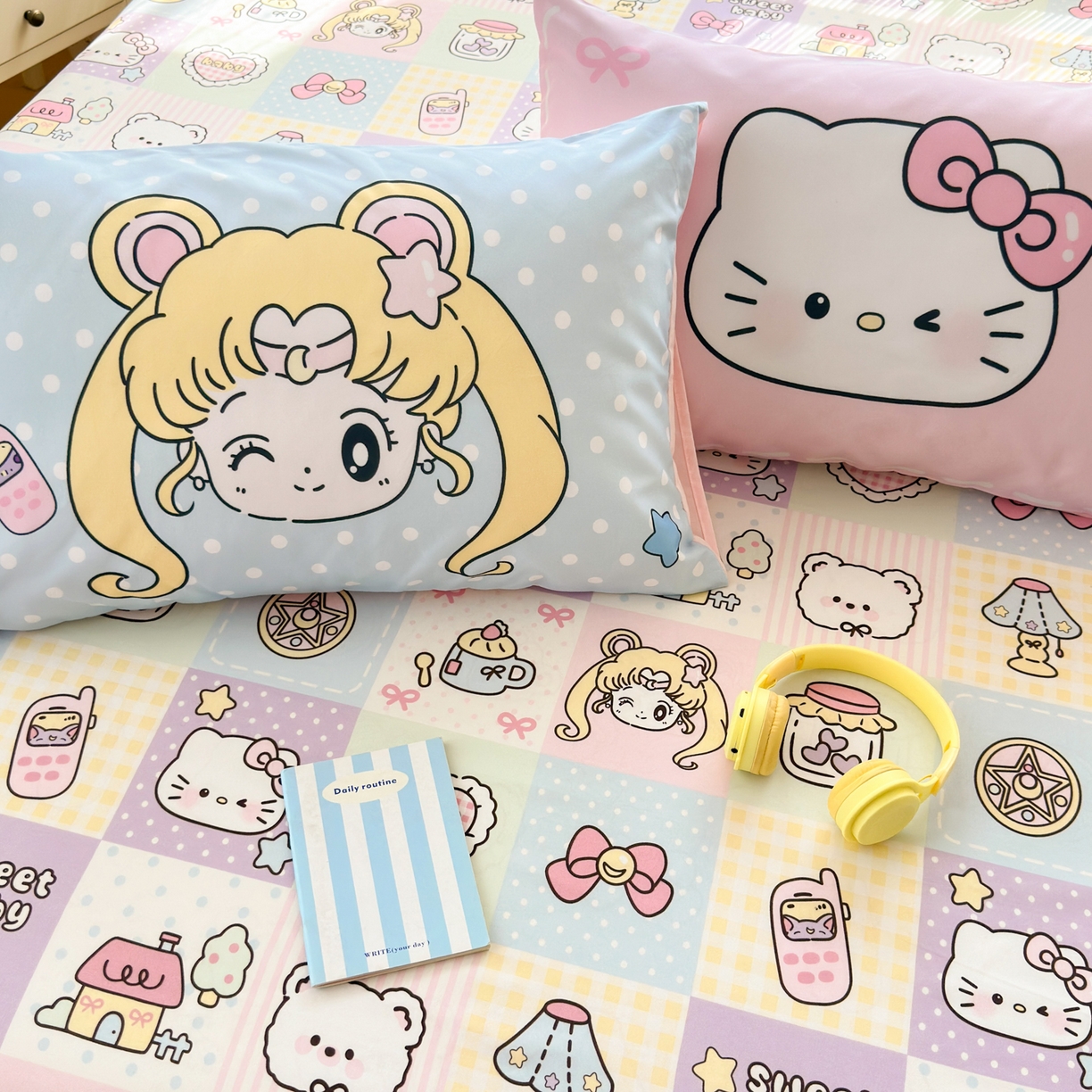 91家纺网 家纺一手货源 找家纺 一霖家纺 2025新款云朵棉小清新印花床笠系列 单床笠-美少女战士