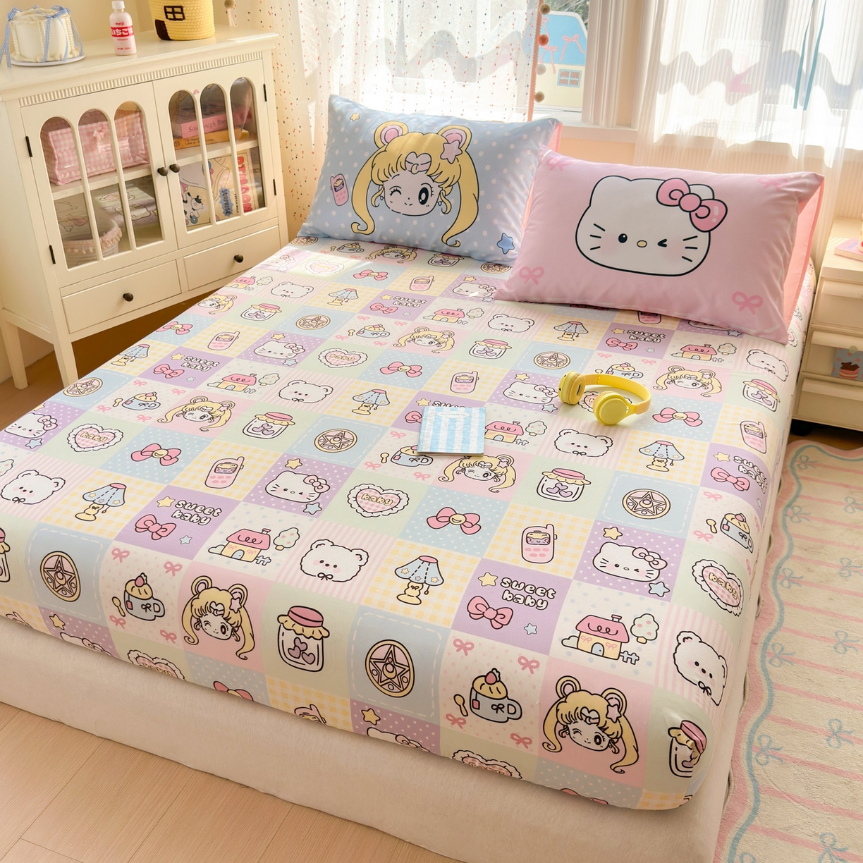 91家纺网 家纺一手货源 找家纺 一霖家纺 2025新款云朵棉小清新印花床笠系列 单床笠-美少女战士