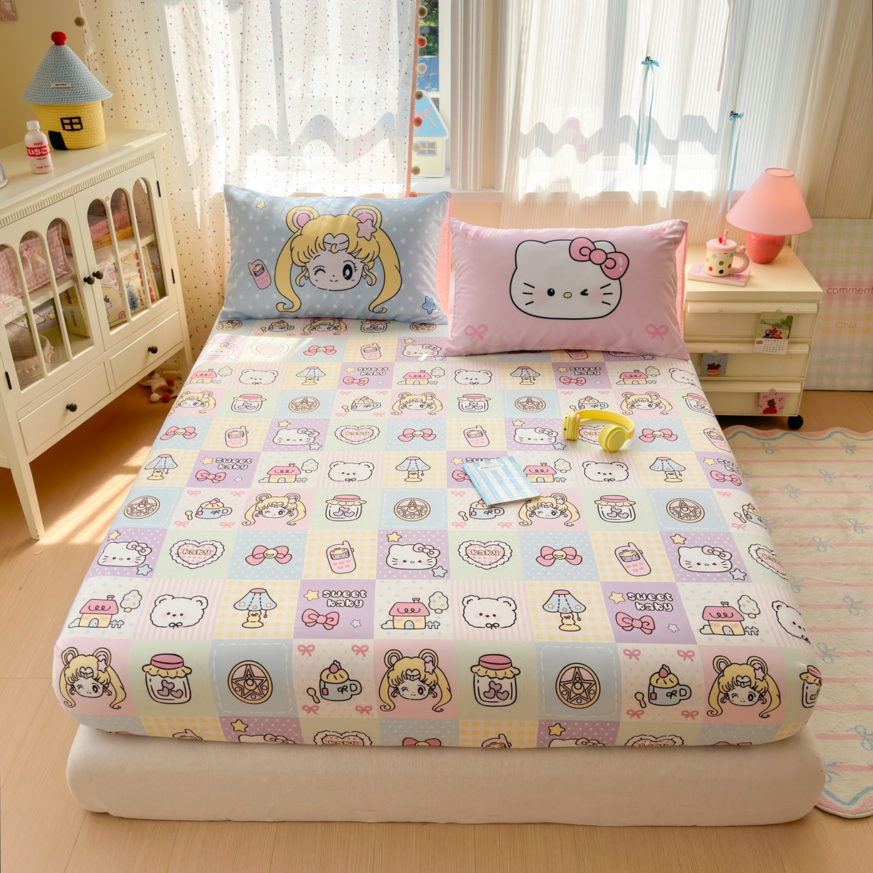 91家纺网 家纺一手货源 找家纺 一霖家纺 2025新款云朵棉小清新印花床笠系列 单床笠-美少女战士