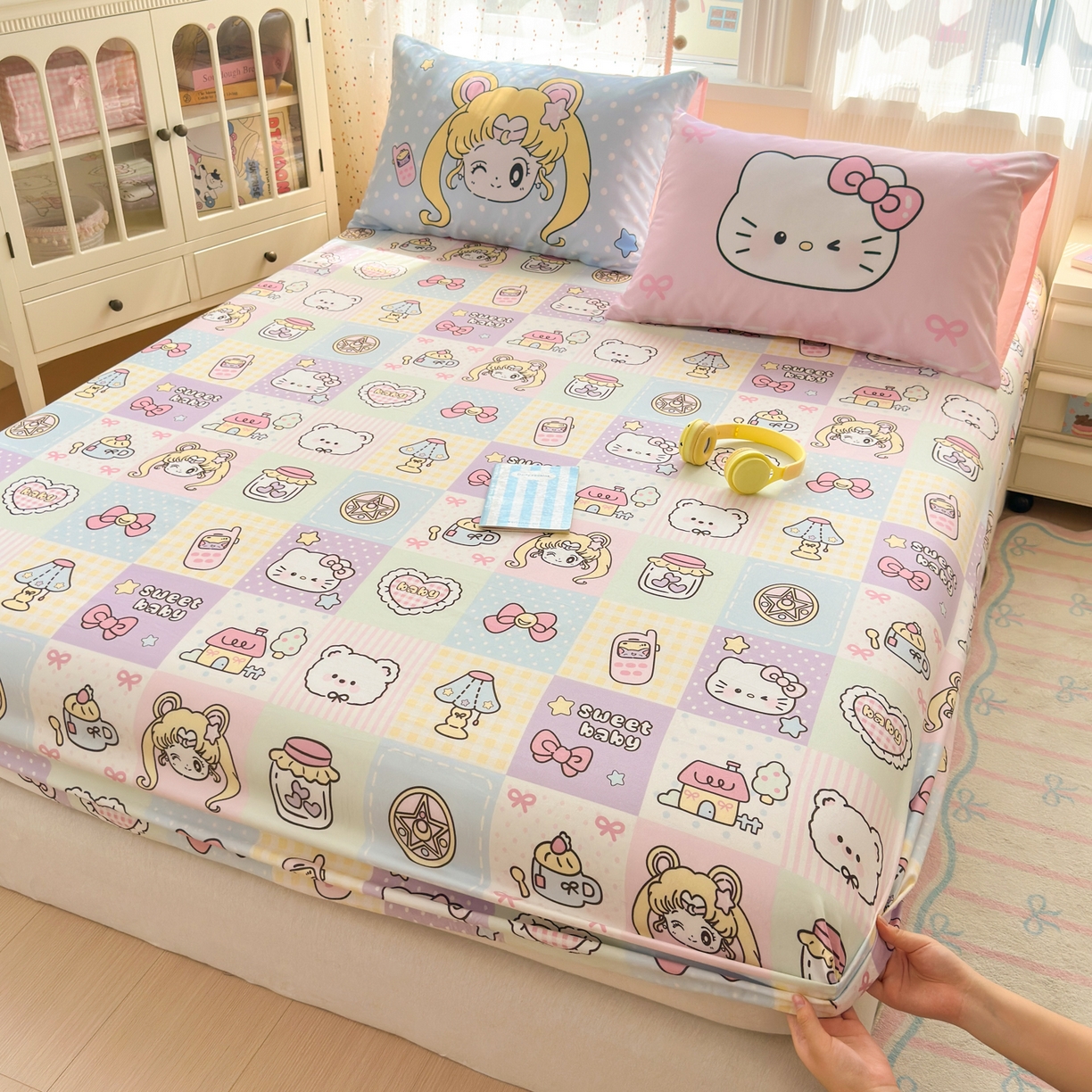 91家纺网 家纺一手货源 找家纺 一霖家纺 2025新款云朵棉小清新印花床笠系列 单床笠-美少女战士