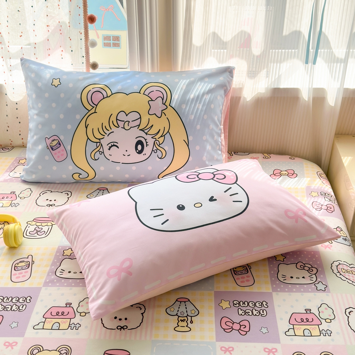 91家纺网 家纺一手货源 找家纺 一霖家纺 2025新款云朵棉小清新印花床笠系列 单床笠-美少女战士