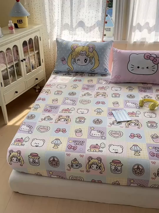 91家纺网 家纺一手货源 找家纺 一霖家纺 2025新款云朵棉小清新印花床笠系列 单床笠-美少女战士