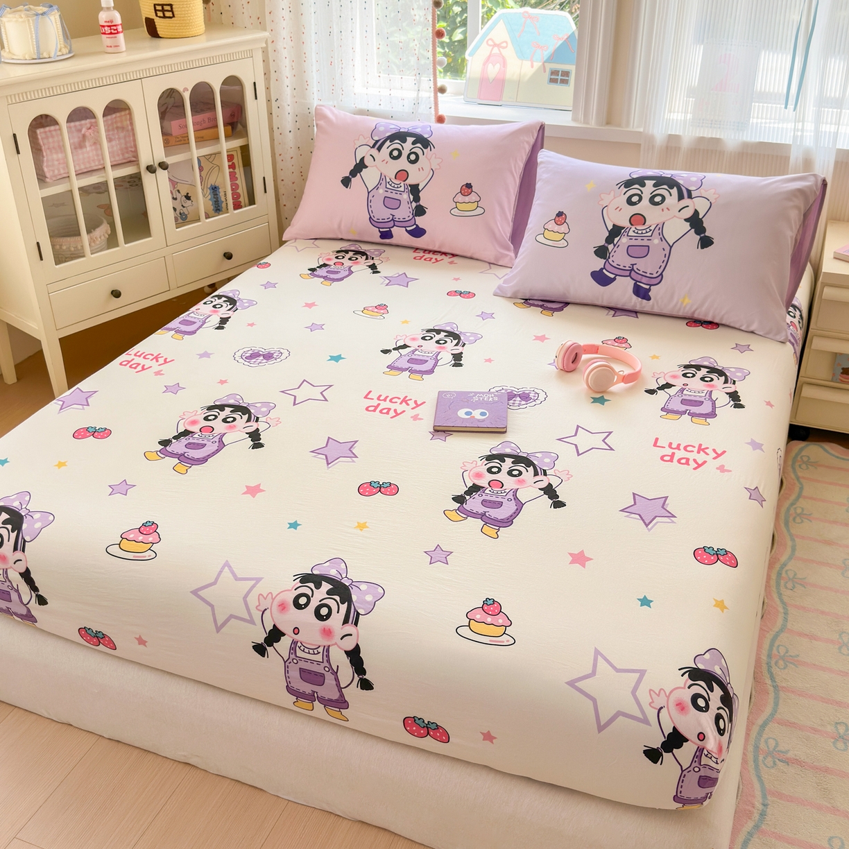 91家纺网 家纺一手货源 找家纺 一霖家纺 2025新款云朵棉小清新印花床笠系列 单床笠-甜品小新