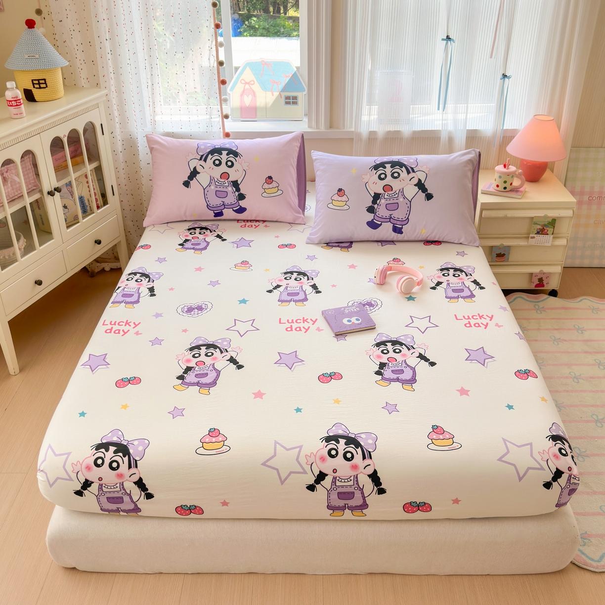 91家纺网 家纺一手货源 找家纺 一霖家纺 2025新款云朵棉小清新印花床笠系列 单床笠-甜品小新